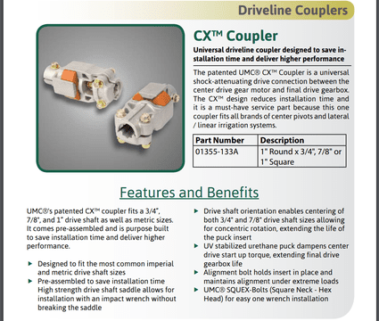 UMC Drive Line Coupler (CX™ Coupler) At Pivot Parts USA